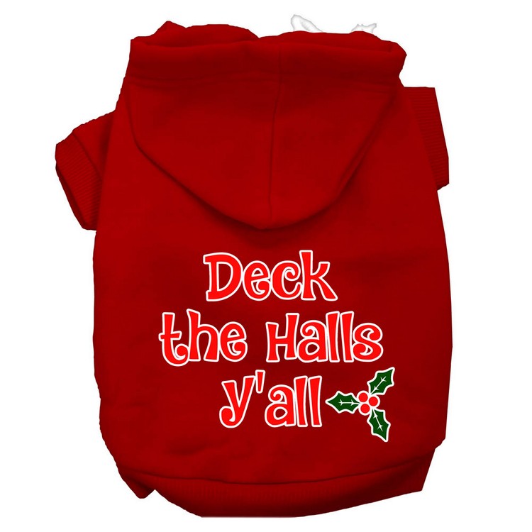 Deck the Halls Y'all Screen Print Dog Hoodie Red XL